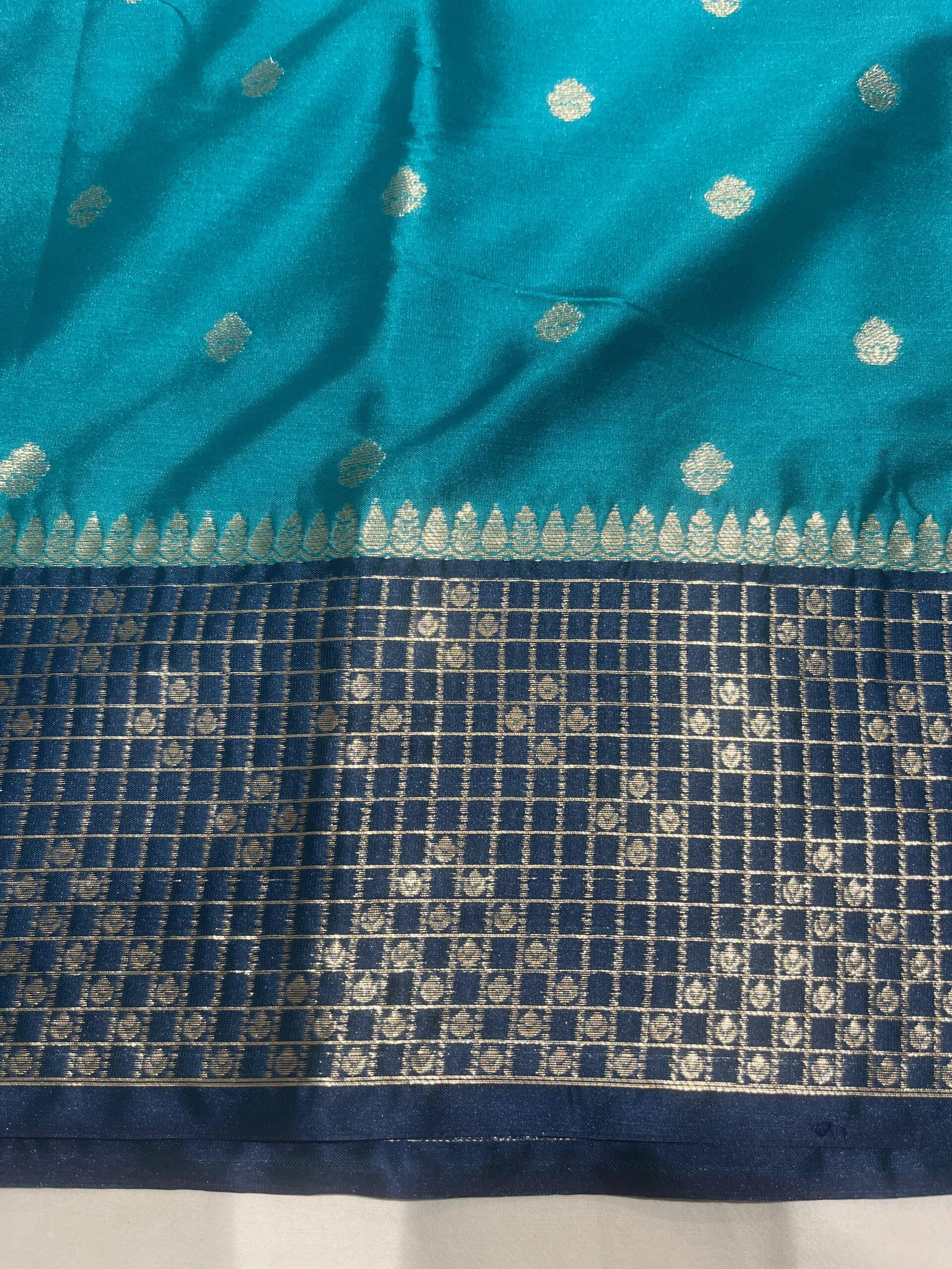 Banarasi Velvet Silk Saree – Teal Blue with Royal Blue Border