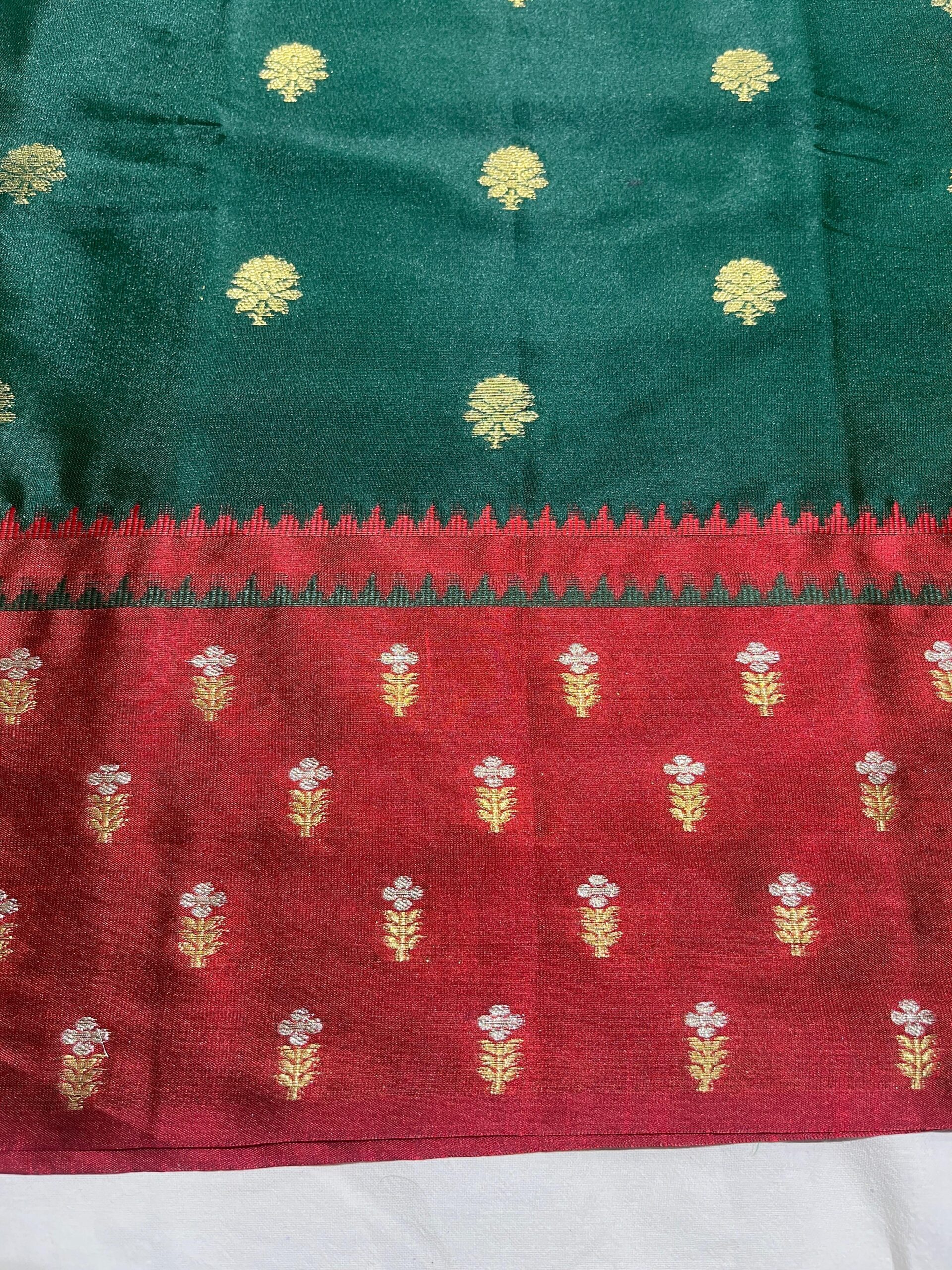 Banarasi Velvet Silk Saree — Bottle Green
