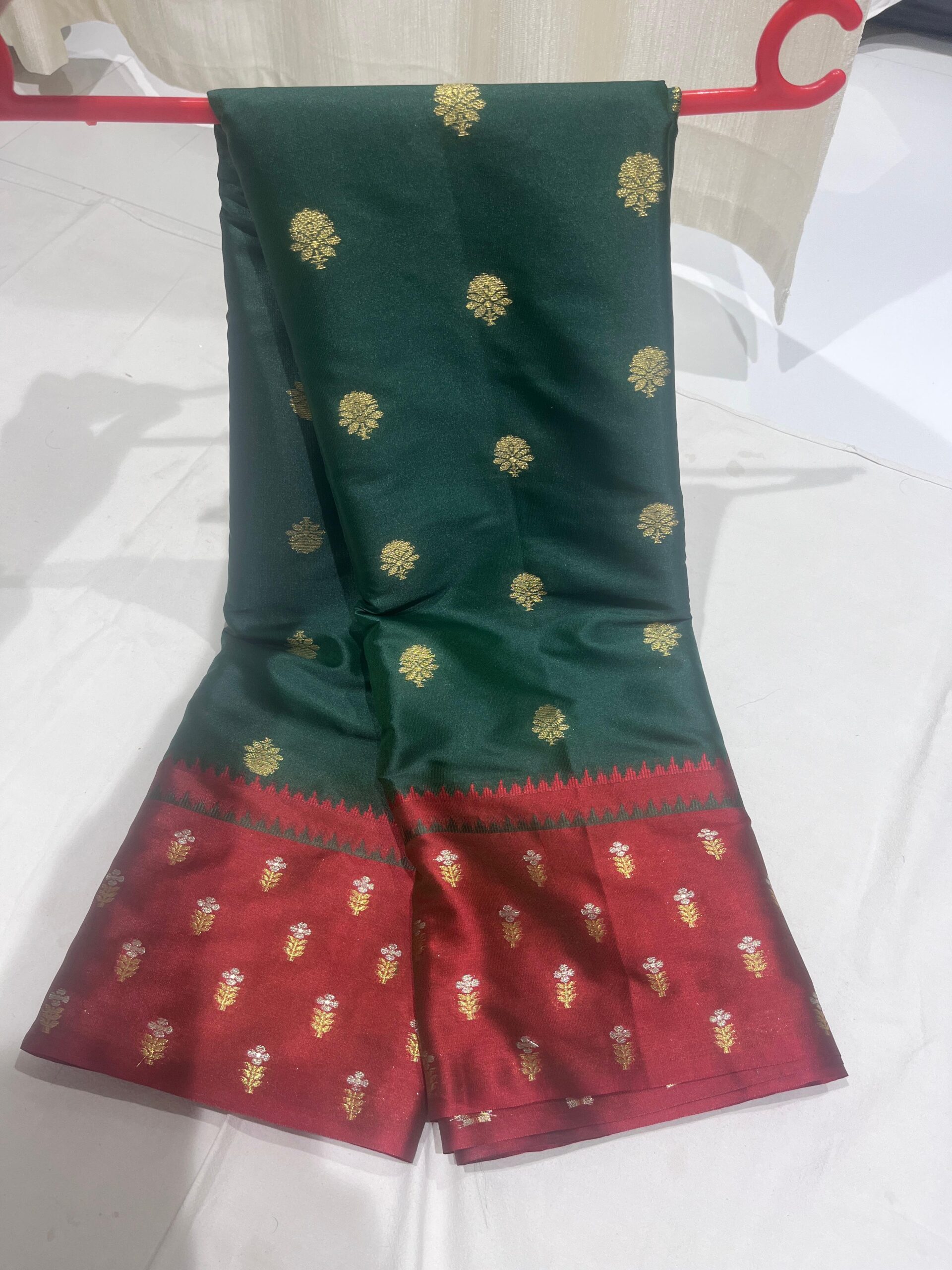 Banarasi Velvet Silk Saree — Bottle Green