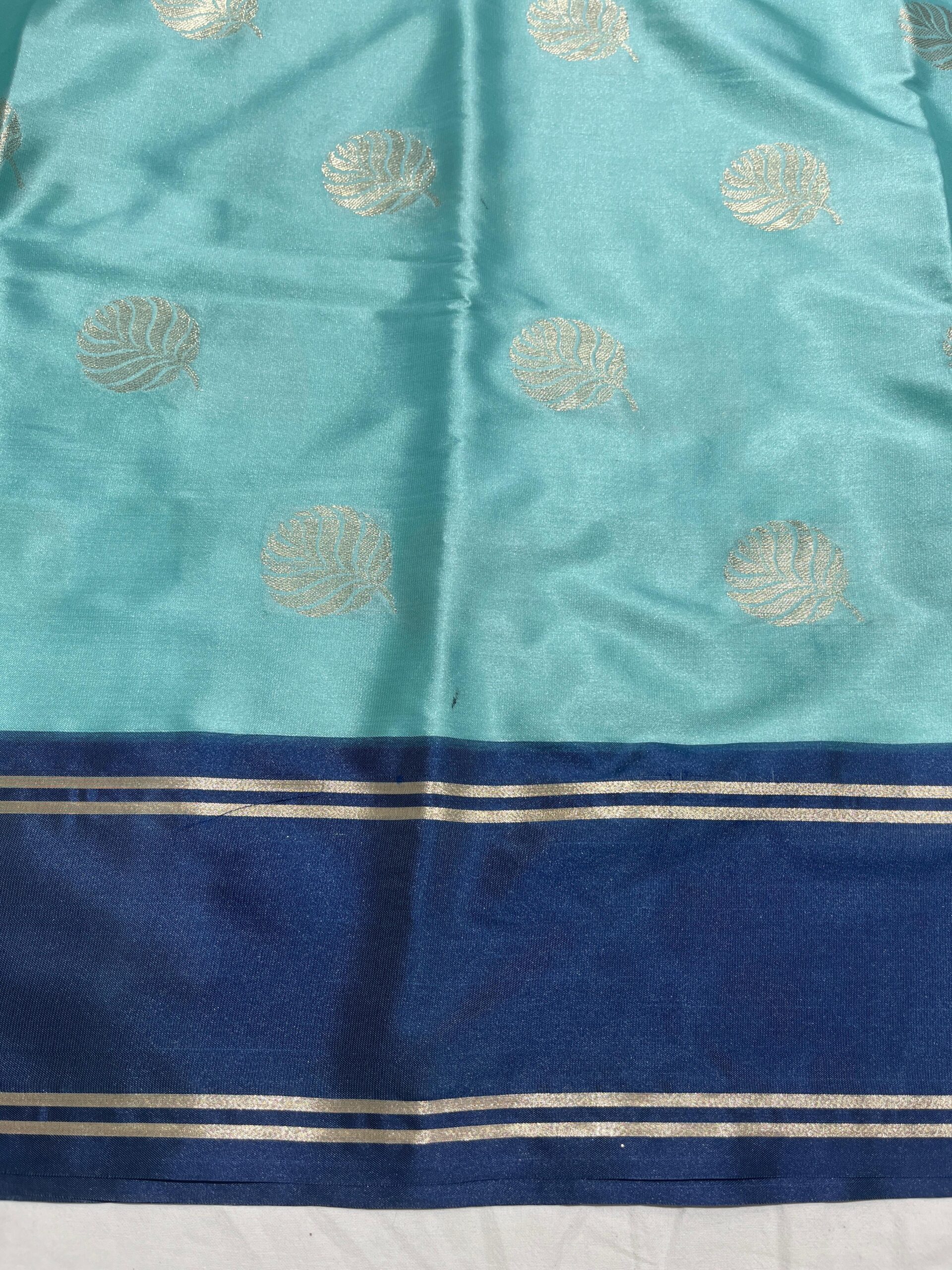 Banarasi Velvet Silk Saree – Light Sea Green with Navy Blue Border