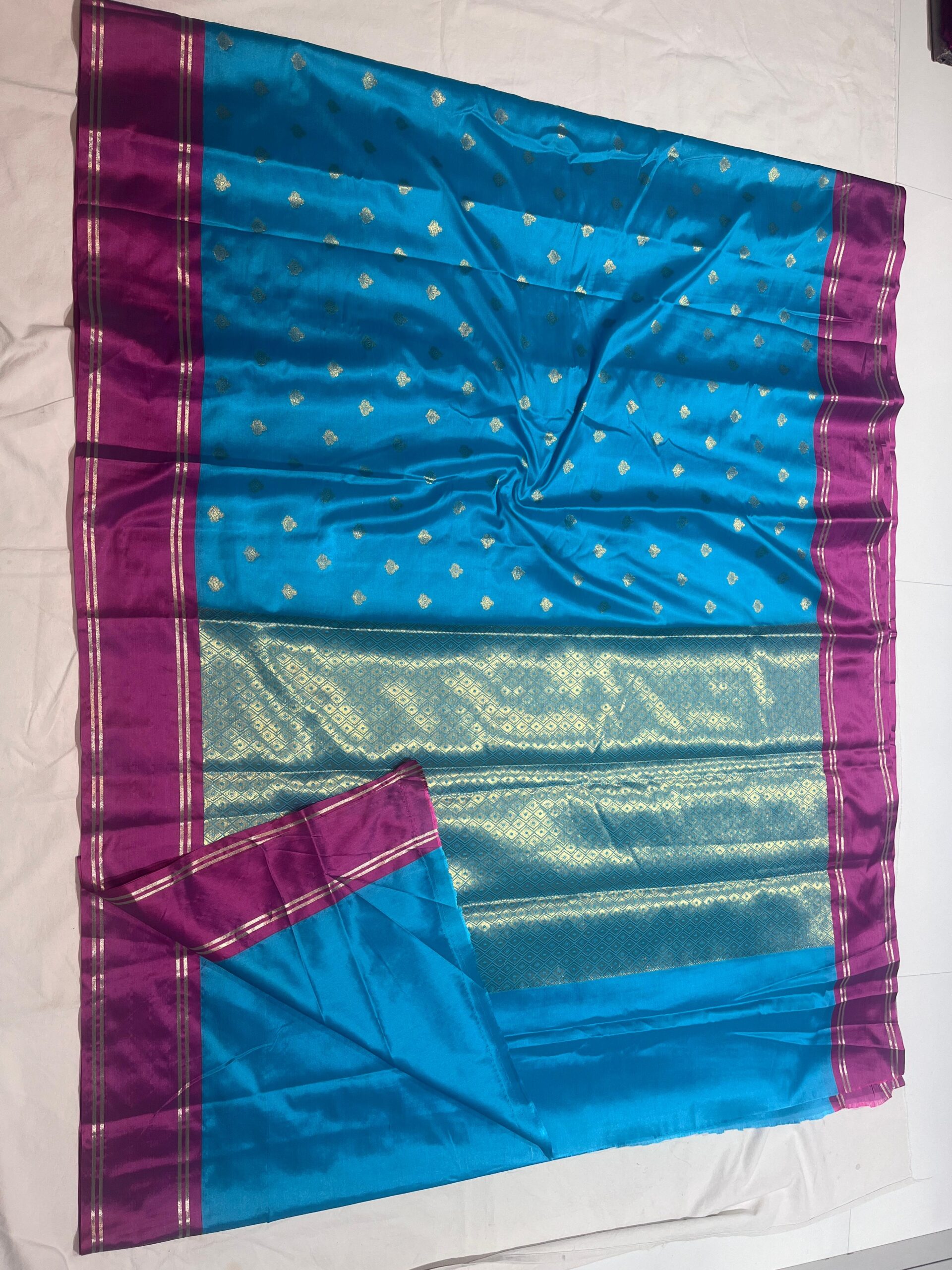 WhatsApp Image 2025-11-11 at 14.25.54 Banarasi Velvet Silk Saree — Rama Green with Royal Blue Border | Fancy Border & Rich Zari Pallu