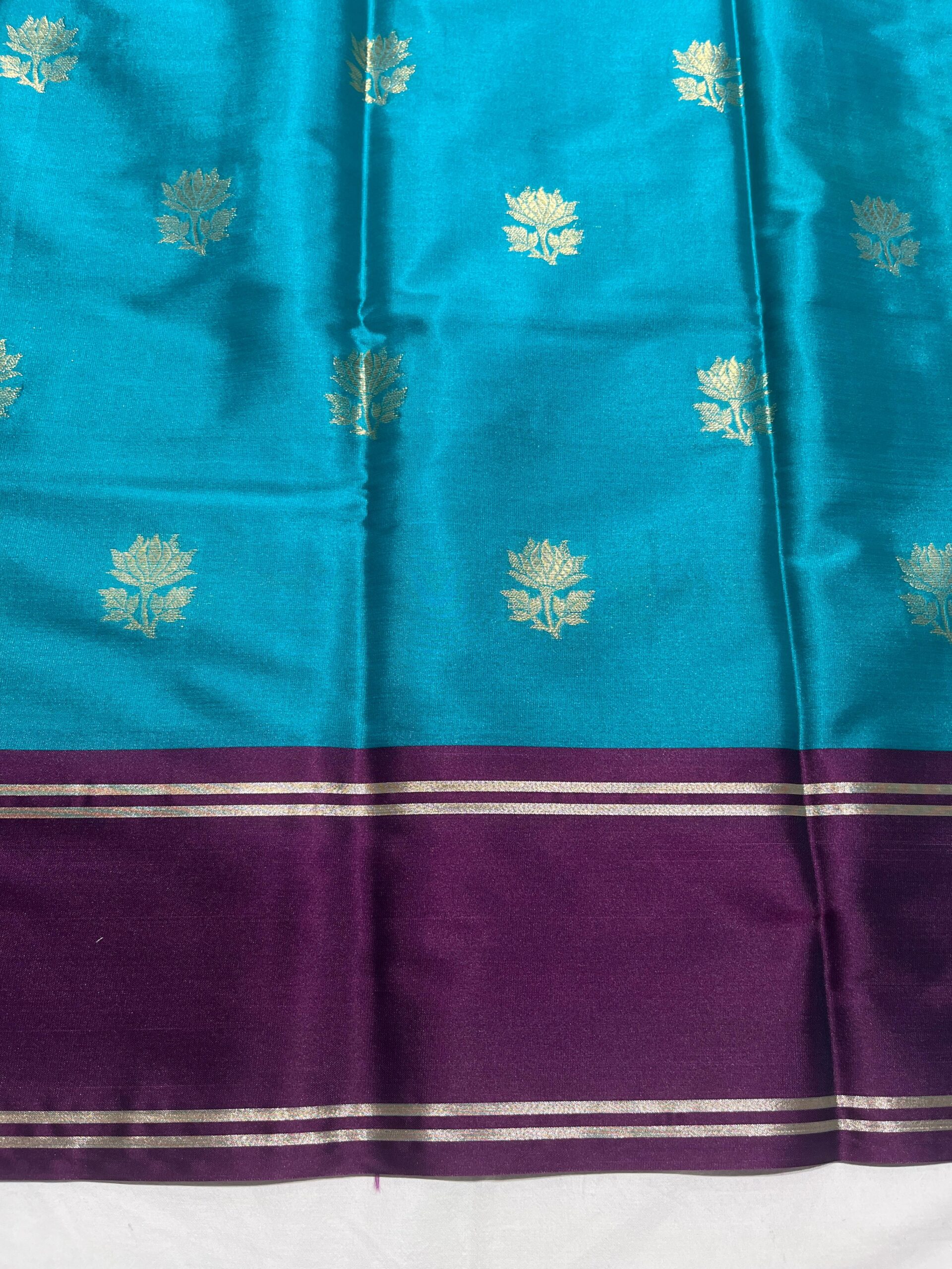 Banarasi Velvet Silk Saree — Rama Green with Royal Blue Border | Fancy Border & Rich Zari Pallu