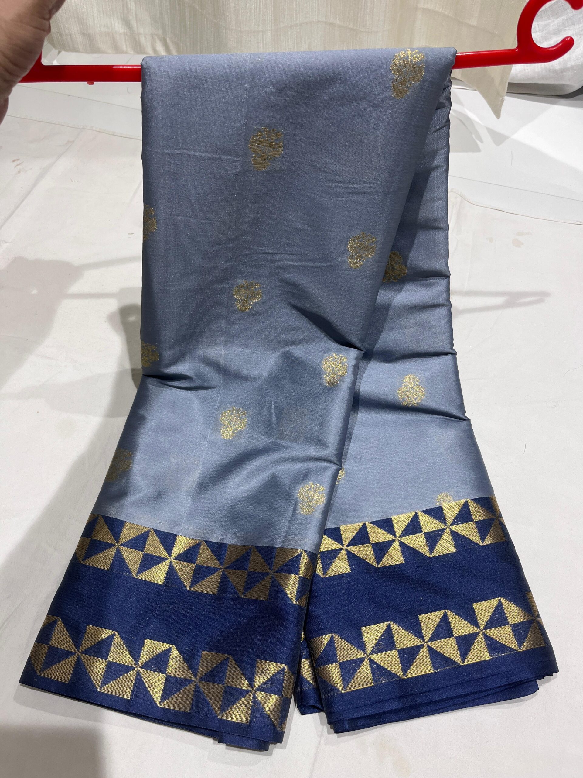 WhatsApp Image 2025-11-11 at 14.51.14 Banarasi Velvet Silk Saree — Grey with Navy Blue Border