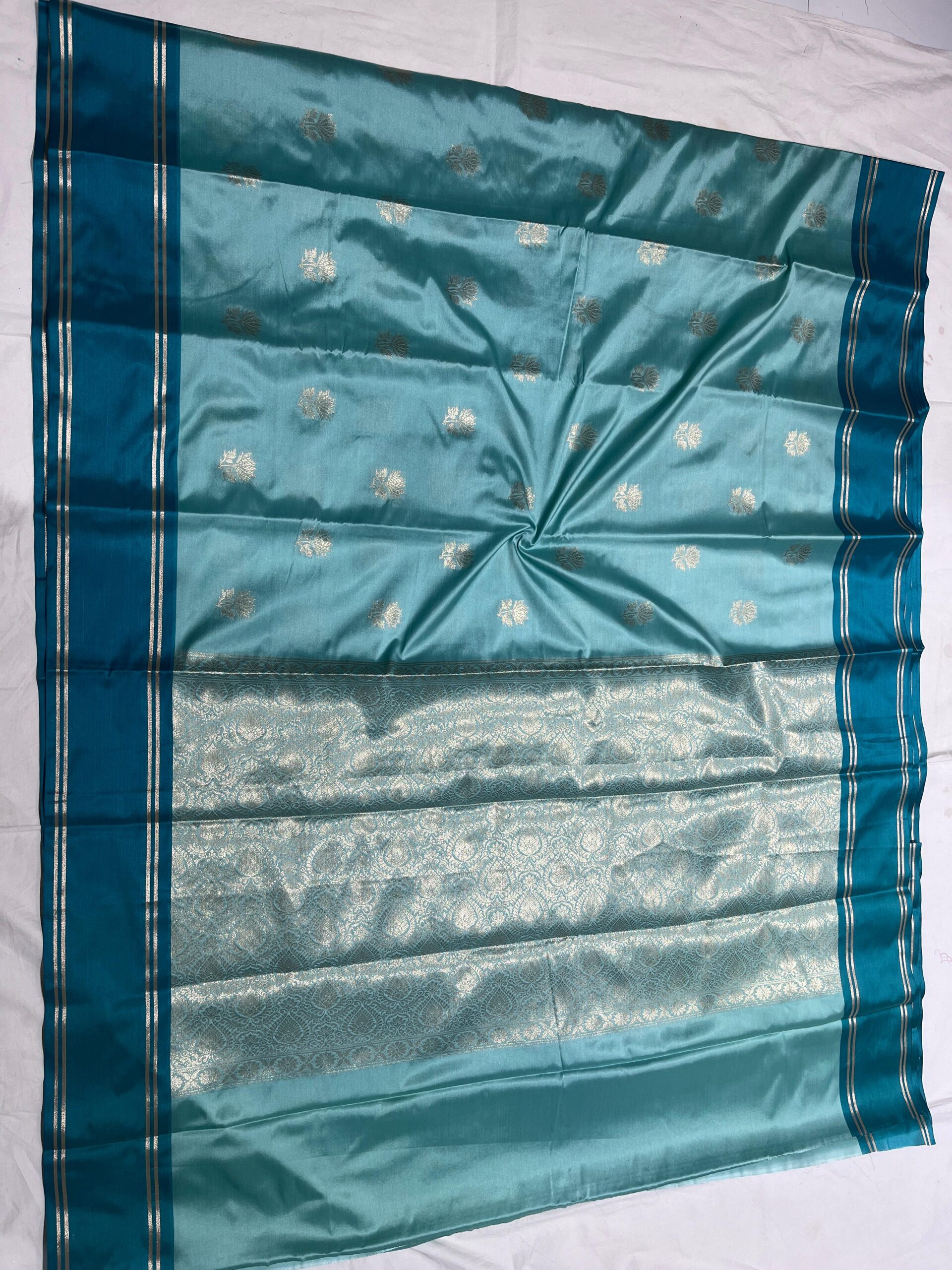 WhatsApp Image 2025-11-11 at 14.59.36 (1) Banarasi Velvet Silk Saree — Light Sea Green with Rama Border