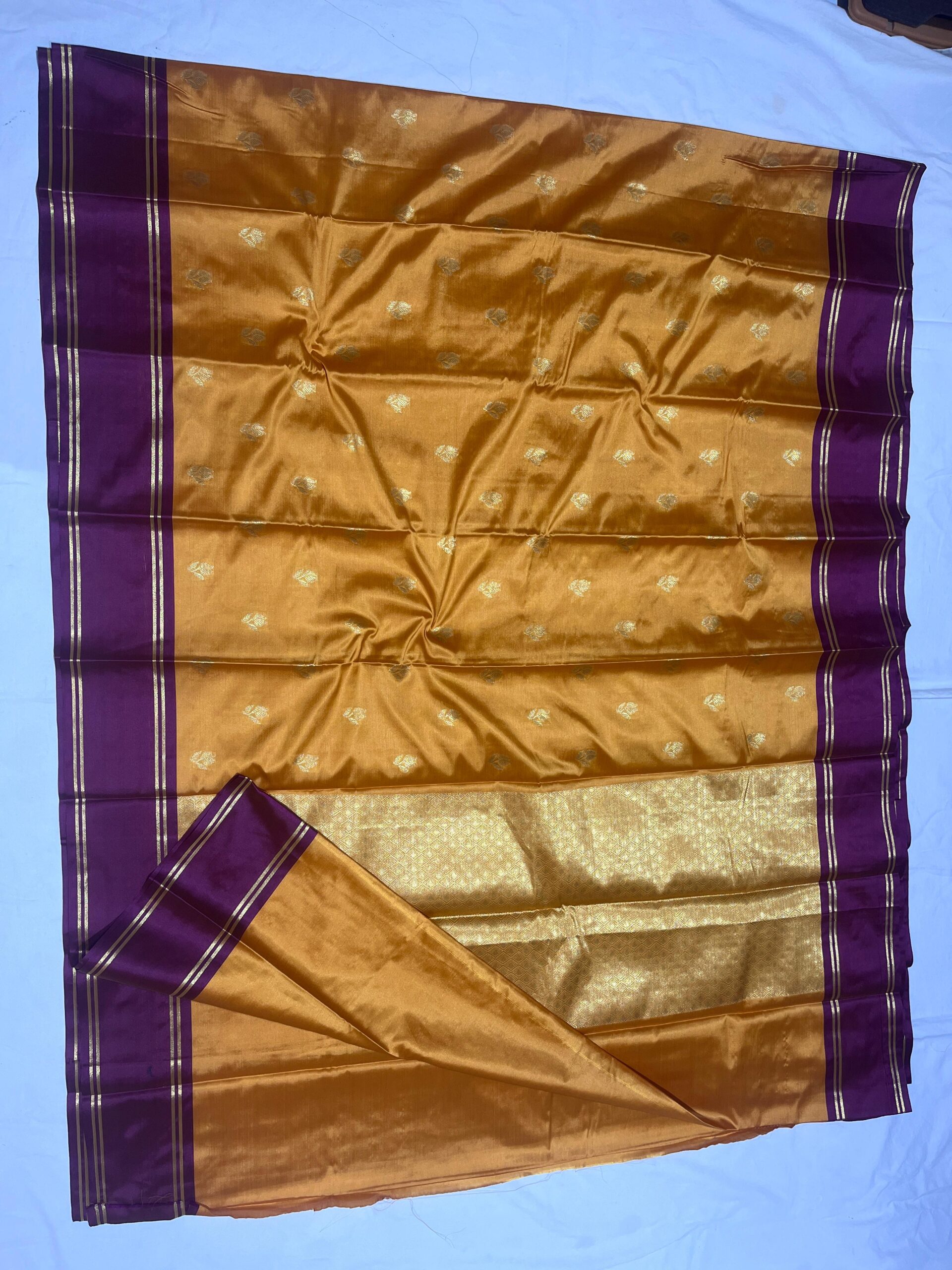 WhatsApp Image 2025-11-11 at 17.07.38 anarasi Velvet Silk Saree — Mustard with Garnet Border | Bentex Border & Rich Zari Pallu