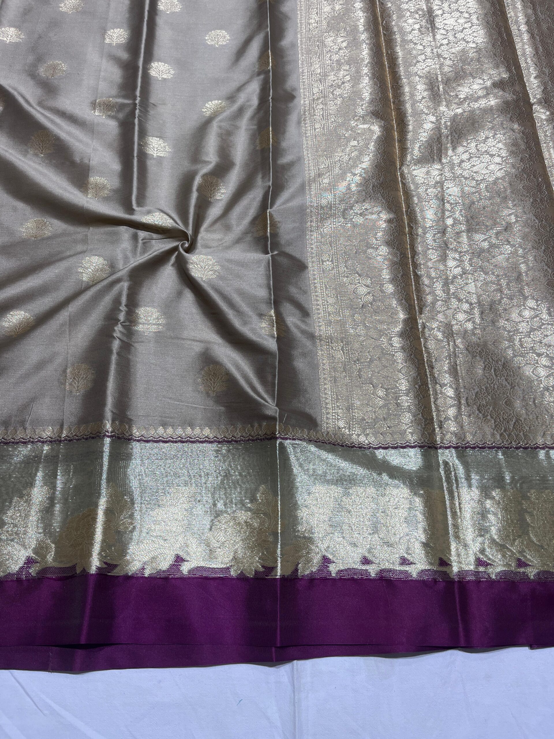 Banarasi Velvet Silk Saree — Tasar Color | Fancy Tissue Weaving Border & Rich Zari Pallu