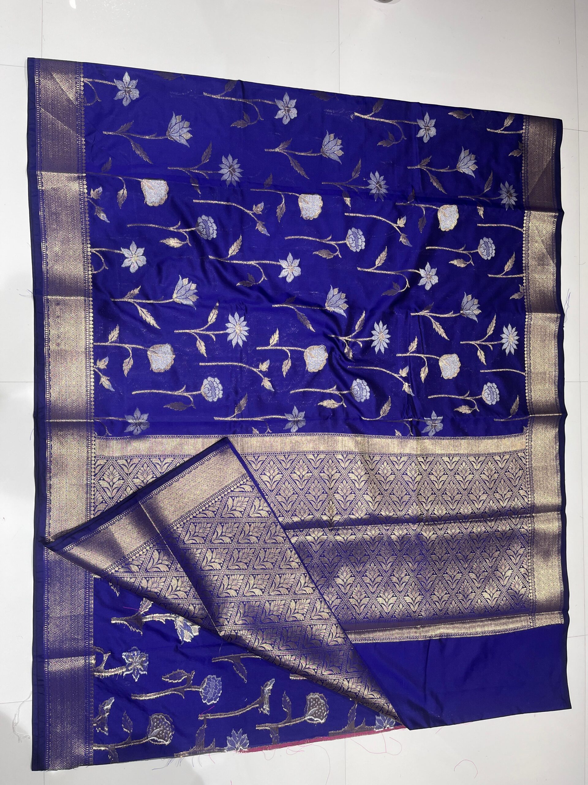 Katan Silk Banarasi Saree — Alfi Designer Collection, blue