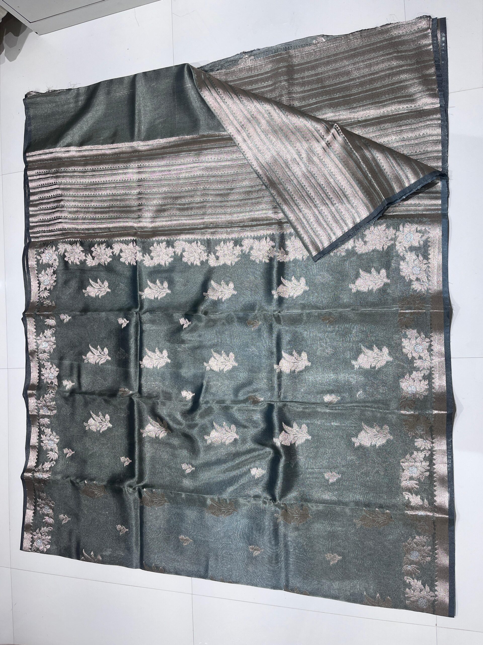 WhatsApp Image 2025-11-15 at 16.57.57 (1) Wholesale and retail, best prices, online store, banarasi saree orange colour, varanasi, banarasi saree online shop, Katan Tissue Saree – Self-Matching Collection with Lace Work – premium collection