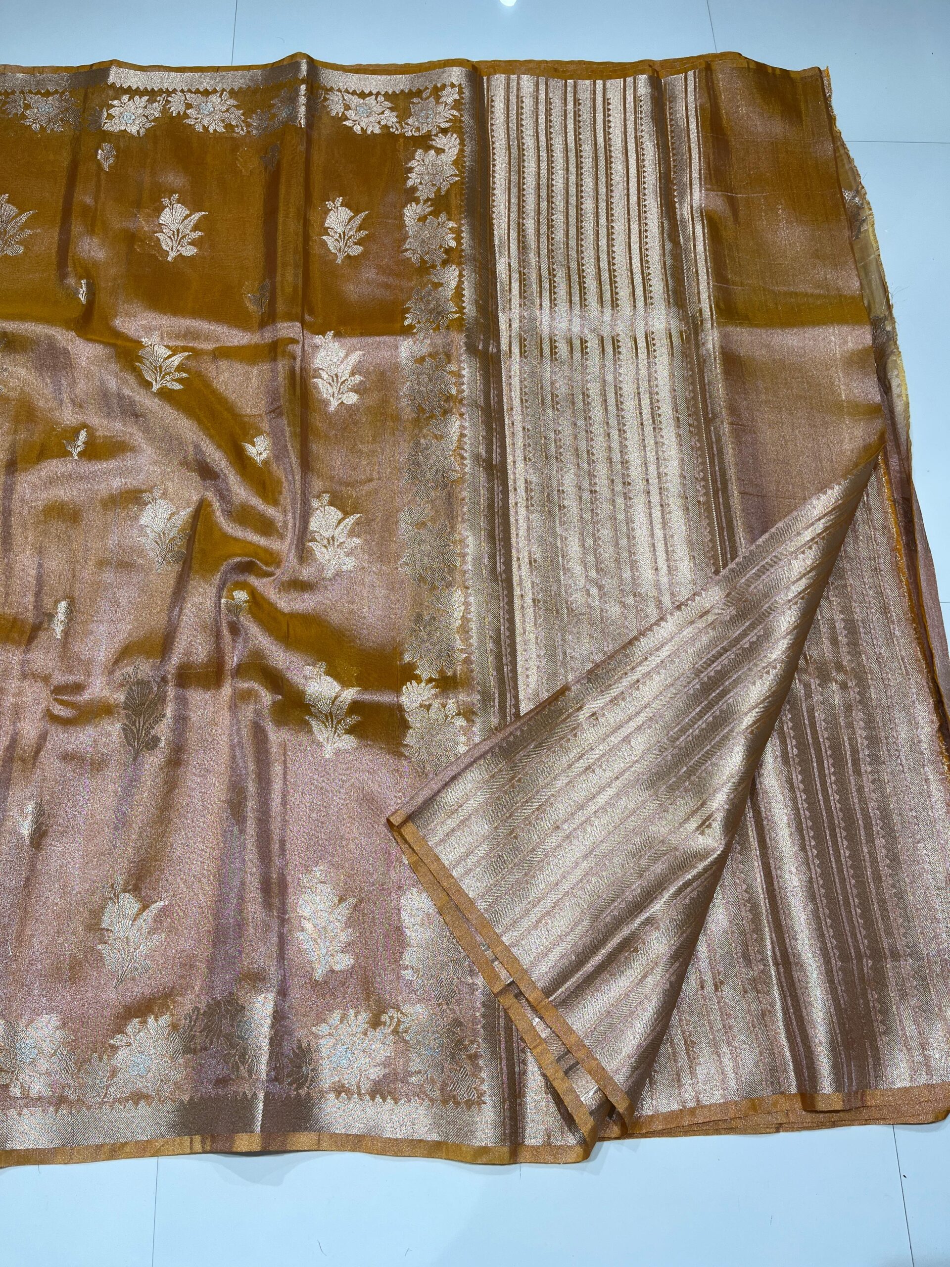 Wholesale and retail, best prices, online store, banarasi saree orange colour, varanasi, banarasi saree online shop, Katan Tissue Saree – Self-Matching Collection with Lace Work – premium collection