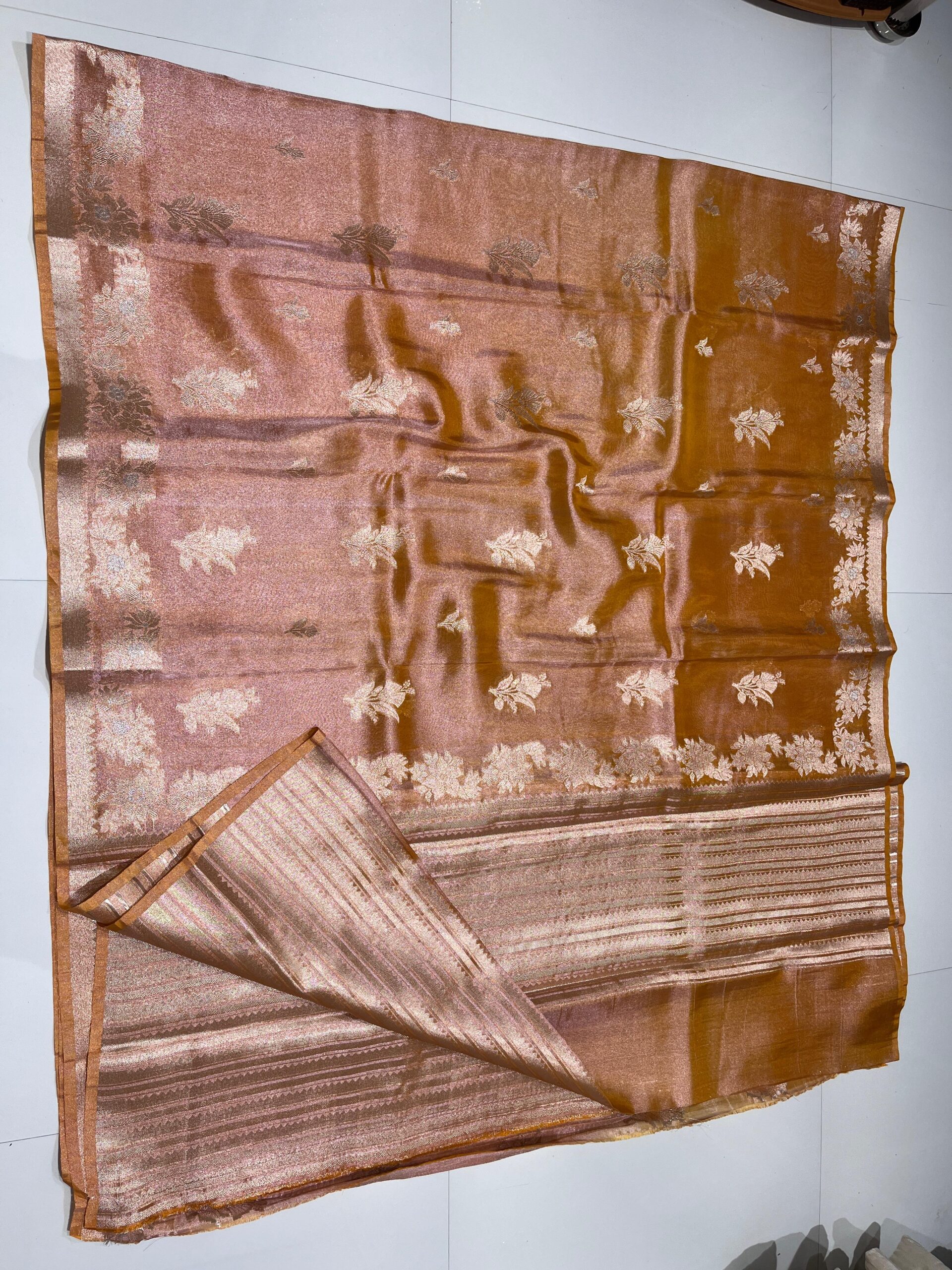 Wholesale and retail, best prices, online store, banarasi saree orange colour, varanasi, banarasi saree online shop, Katan Tissue Saree – Self-Matching Collection with Lace Work – premium collection